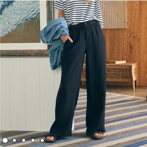 Faherty Monterey navy Blue Wide-Leg Linen Pants